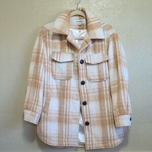 Sebby Plaid Flannel Tan and Cream Jacket Soft Womens Size XS Outdoors Mid-Length